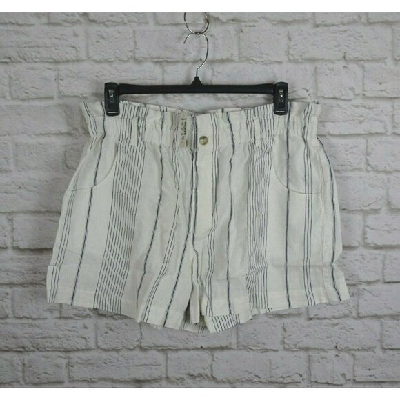New Madewell Women's Paperbag Shorts Linen Cotton Stripes  High Rise Fashion  XL - Picture 4 of 12